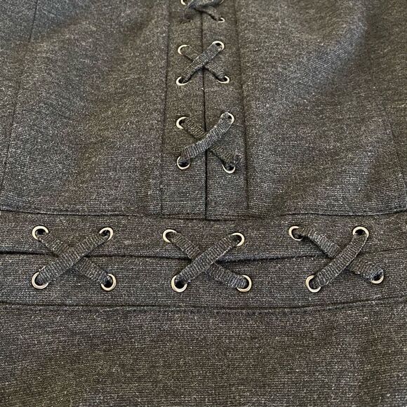 Neiman Marcus Charcoal Gray Long Sleeve Criss Cross Detail Shift Dress Sz 14 - Picture 6 of 11